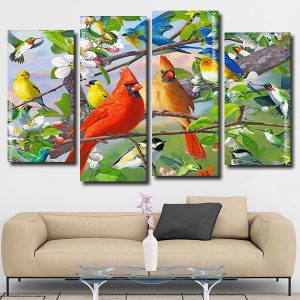 Birds On Tree Panels Paint by numbers