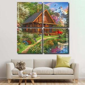 Log Cabin In Forest panel paint by numbers