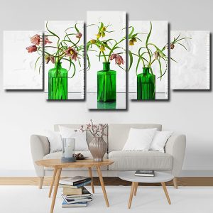 Flowers In Green Glass Bottles Panel paint by numbers