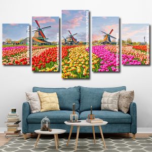 Tulip Fields and Windmills Panel paint by numbers