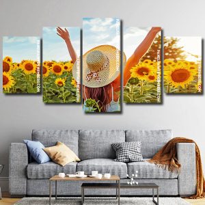 Woman Enjoying Sunflowers Panel paint by numbers