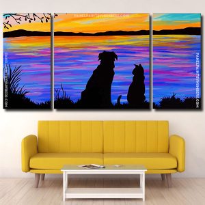 Dog And Cat Silhouette panels paint by numbers