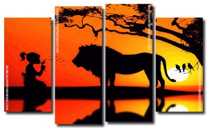 Girl And Lion Silhouette panels paint by numbers