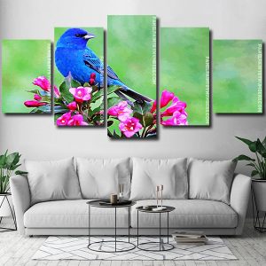 Blue Bird On Pink Flower panels paint by numbers