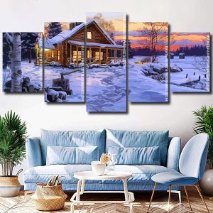 Log Cabin In Snow Panels paint by numbers