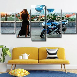 Woman And Motorcycle Panels paint by numbers