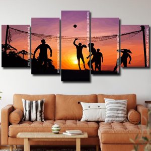 Volleyball Players Silhouette At Sunset panels paint by numbers