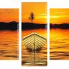 White Boat Illustration At Sunset Panel paint by numbers