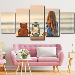 Beach Lantern And Girl 5 Panels Paint By Numbers