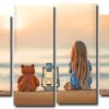 Beach Lantern And Girl 4 Panels Paint By Numbers