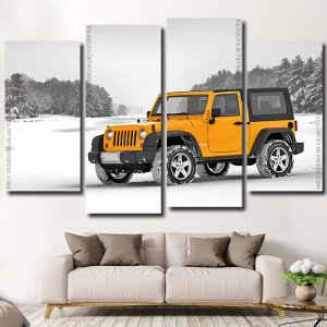 Yellow Jeep In Snow 4 Panels Paint By Numbers