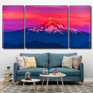 Landscape Mountains Red Sunset 3 Panels Paint By Numbers