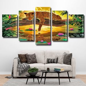 Leopard Water Reflection 5 Panels Paint By Numbers