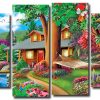 Beautiful Landscape And Swans 4 Panels Paint By Numbers