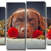 Chocolate Labrador And Roses 4 Panels Paint By Numbers