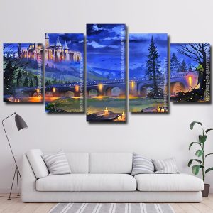 Fantasy Castle And Bridge 5 Panels Paint By Numbers