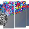 Flying Monochrome House With Colorful Balloons 4 Panels Paint By Numbers