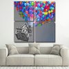 Flying Monochrome House With Colorful Balloons Square Panels Paint By Numbers