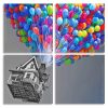 Flying Monochrome House With Colorful Balloons Square Panels Paint By Numbers