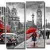 Girl In London Black And Red 4 Panels Paint By Numbers