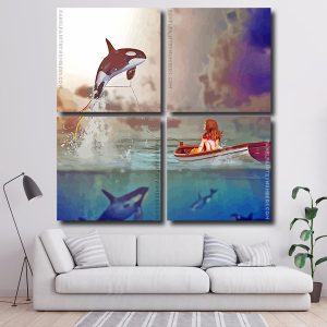 Girl On Boat And Whales Square Panels Paint By Numbers