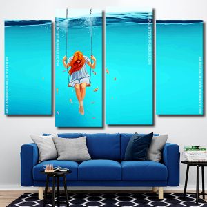 Girl Undersea 4 Panels Paint By Numbers