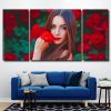 Gorgeous Woman With Red Flower 3 Panels Paint By Numbers