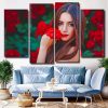 Gorgeous Woman With Red Flower 4 Panels Paint By Numbers