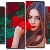 Gorgeous Woman With Red Flower 4 Panels Paint By Numbers