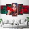 Gorgeous Woman With Red Flower 5 Panels Paint By Numbers