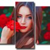 Gorgeous Woman With Red Flower 5 Panels Paint By Numbers