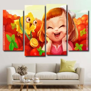 Happy Girl And Chicks Art 4 Panels Paint By Numbers