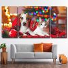 Jack Russell Terrier and Kitty Enjoying Christmas Evening 3 Panels Paint By Numbers