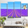 Lavender Field With a Windmill 4 Panels Paint By Numbers