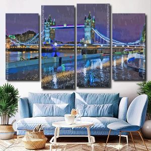 London In The Rain At Night 4 Panels Paint By Numbers