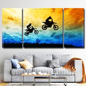 Motocrosses Silhouette 3 Panels Paint By Numbers