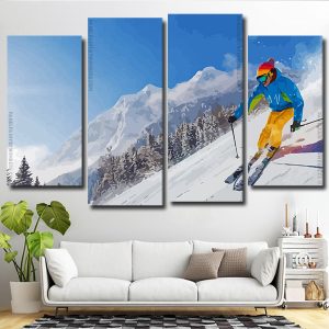 Mountain Skiing 4 Panels Paint By Numbers