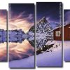 Norwegian Cabin In Snow 4 Panels Paint By Numbers