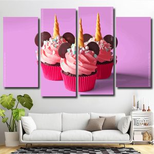 Pink Cupcakes 4 Panels Paint By Numbers