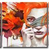 Red Head Splatter Lady 3 Panels Paint By Numbers