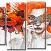 Red Head Splatter Lady 4 Panels Paint By Numbers