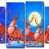 Santa Claus Deers 4 Panels Paint By Numbers