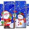 Santa Claus and Snowman 4 Panels Paint By Numbers