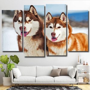 Siberian Huskies 4 Panels Paint By Numbers