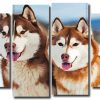 Siberian Huskies 4 Panels Paint By Numbers