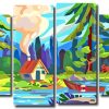 Small House in The Wood 4 Panels Paint By Numbers