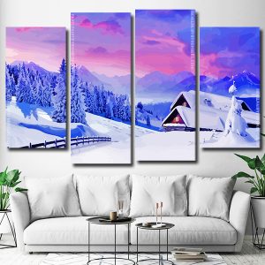 Snowy Mountains 4 Panels Paint By Numbers