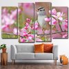 Sparrow Bird and Pink Flowers 4 Panels Paint By Numbers