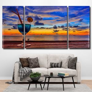 Sunset Beach With Drink 3 Panels Paint By Numbers