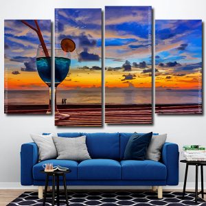 Sunset Beach With Drink 4 Panels Paint By Numbers